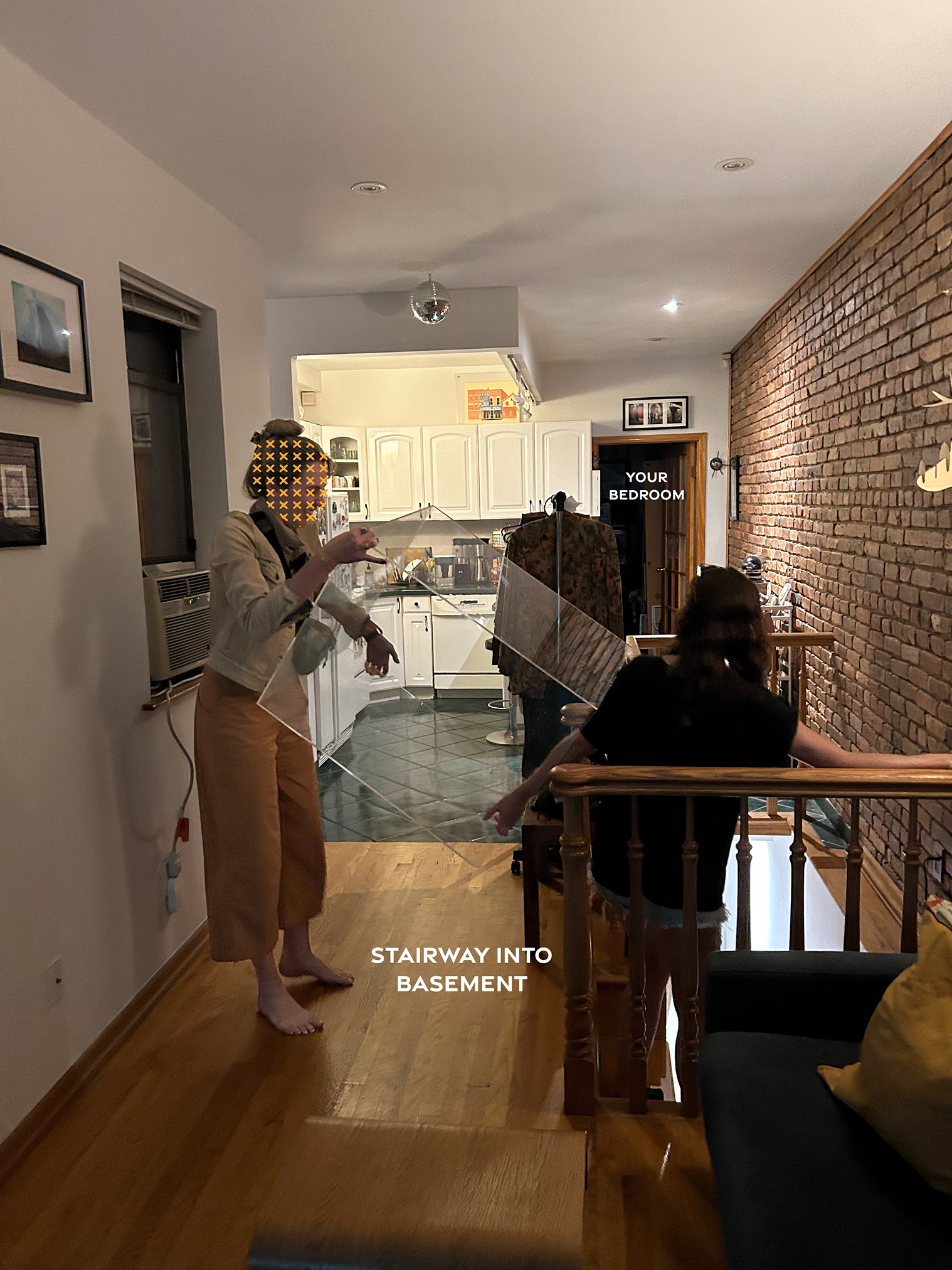 Living room and shared kitchen.